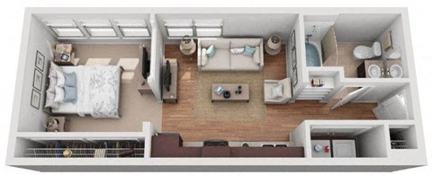 Studio Floor Plan | 494 Sq. Ft. at Mockingbird Flats Apartments in Dallas, TX